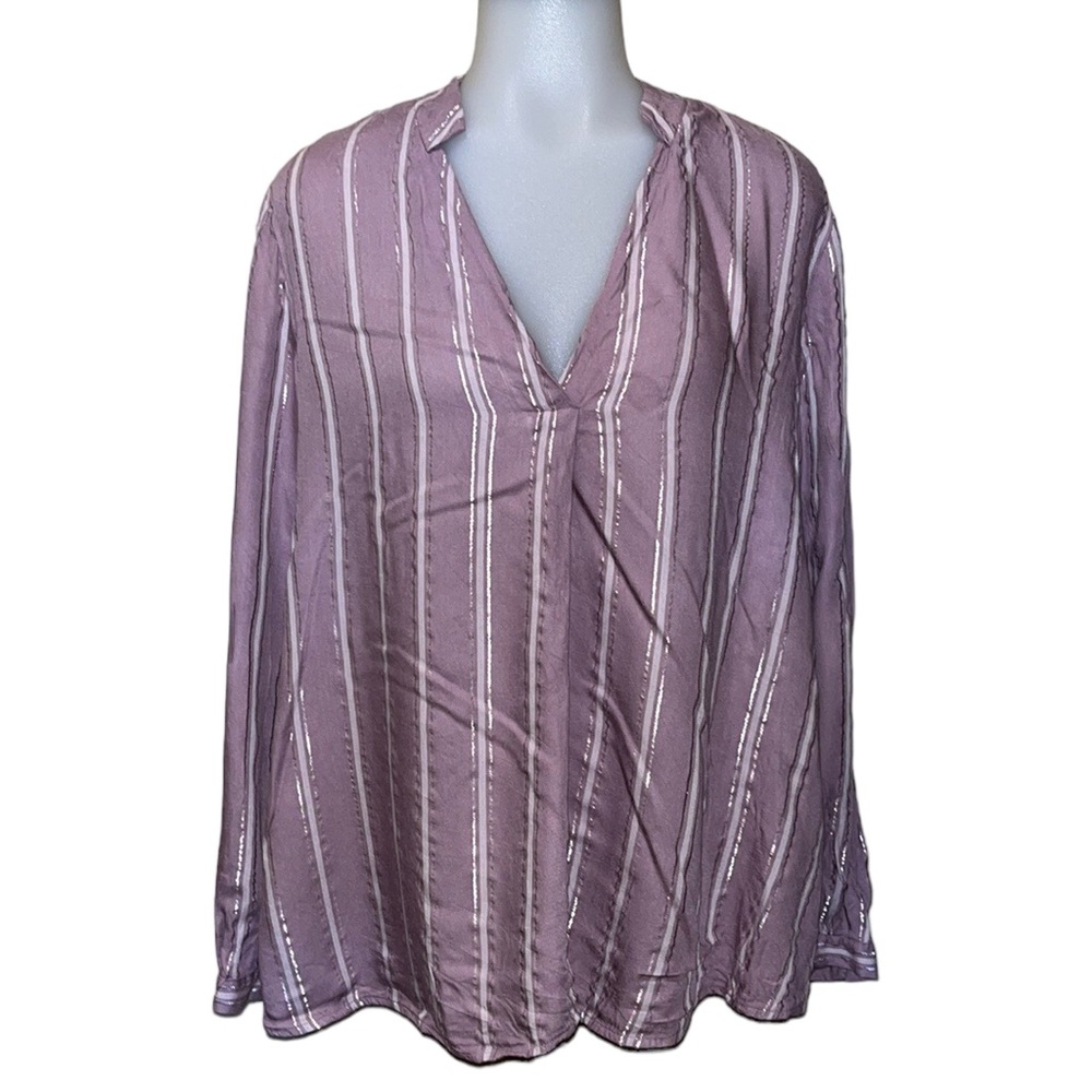 JENNIFER LOPEZ Purple~Silver Blouse~Top V Neck Hi Lo sz L